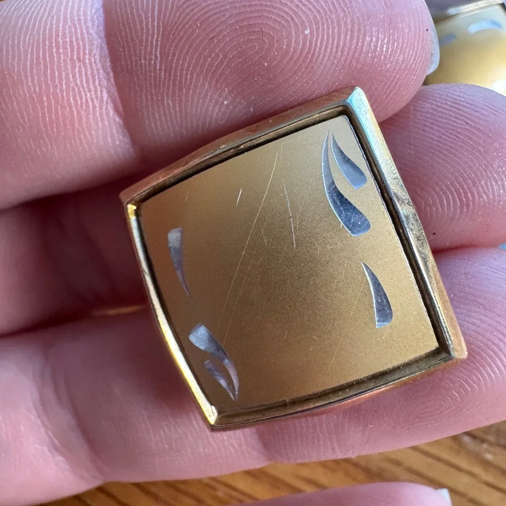 Vintage Gold‎ Tone Etched Square Clip On Earrings Metal Silver Accent MCM